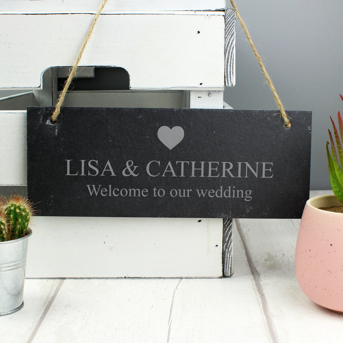 Personalised Heart Motif Hanging Slate Plaque | Hanging Decorations & Signs