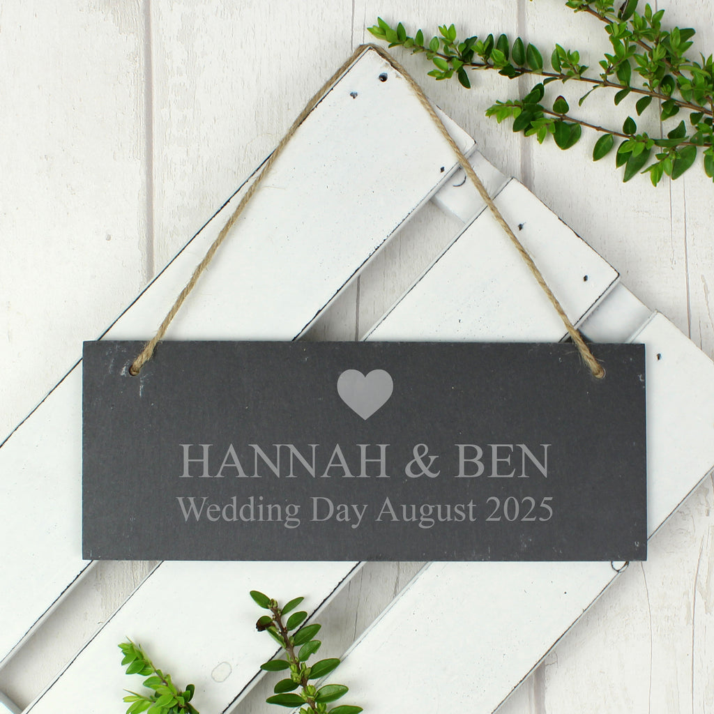 Personalised Heart Motif Hanging Slate Plaque | Hanging Decorations & Signs