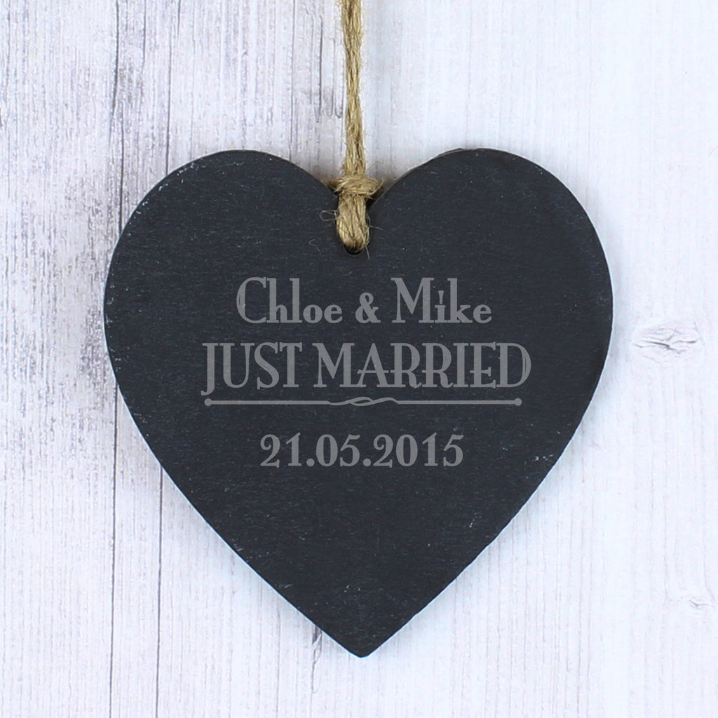 Personalised Just Married... Slate Heart Decoration | Hanging Decorations & Signs | Inspired Creative Gifts