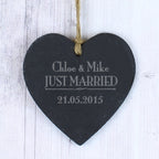 Personalised Just Married... Slate Heart Decoration | Hanging Decorations & Signs | Inspired Creative Gifts