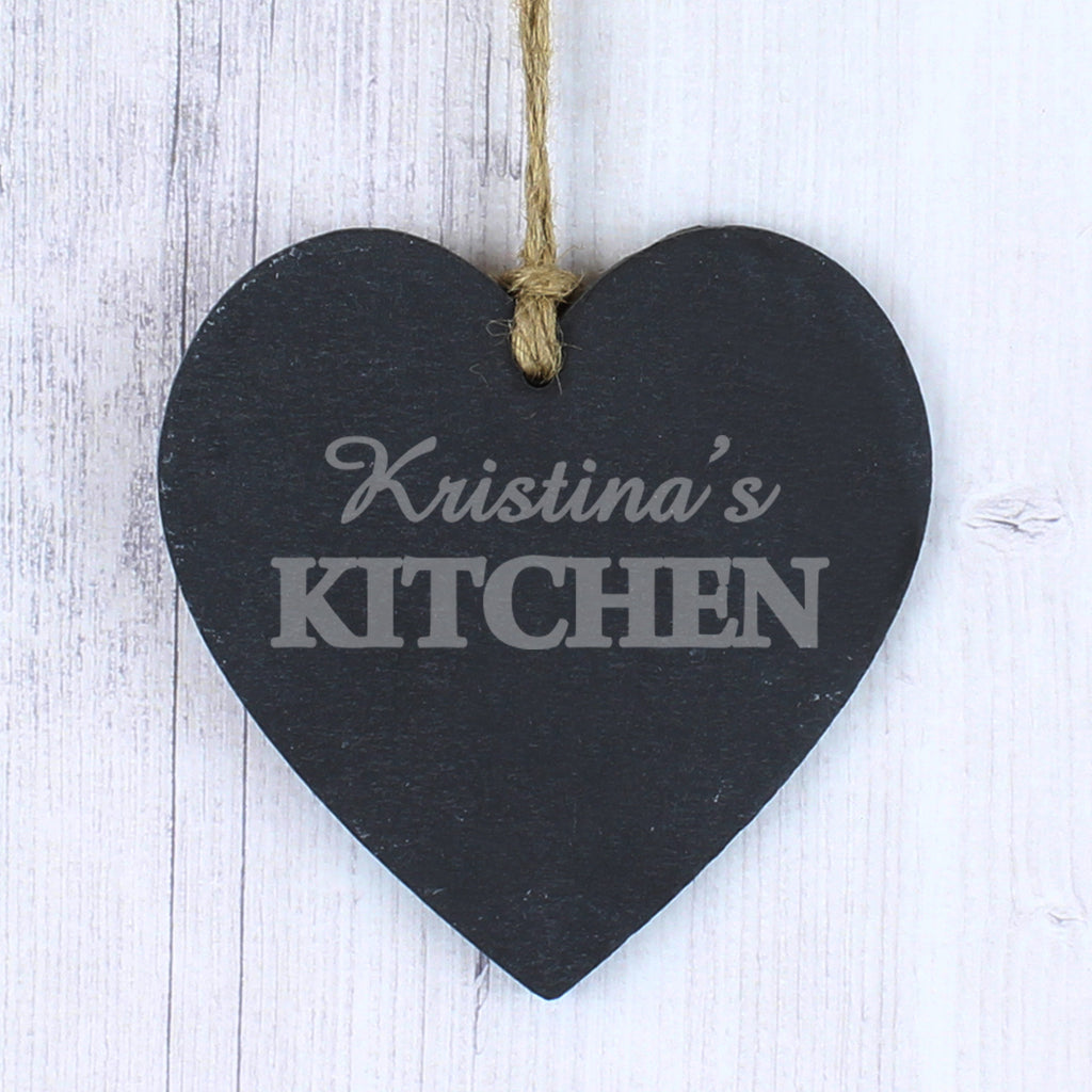 Personalised Kitchen Slate Heart Decoration | Hanging Decorations & Signs
