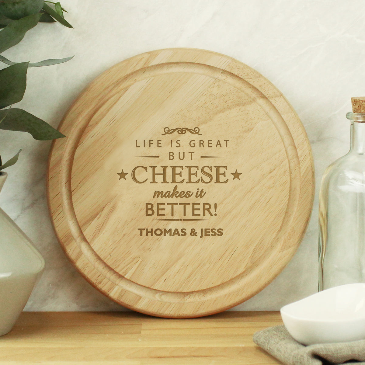 Personalised Cheese Makes Life Better... Wooden Cheese Board | Christmas Gift