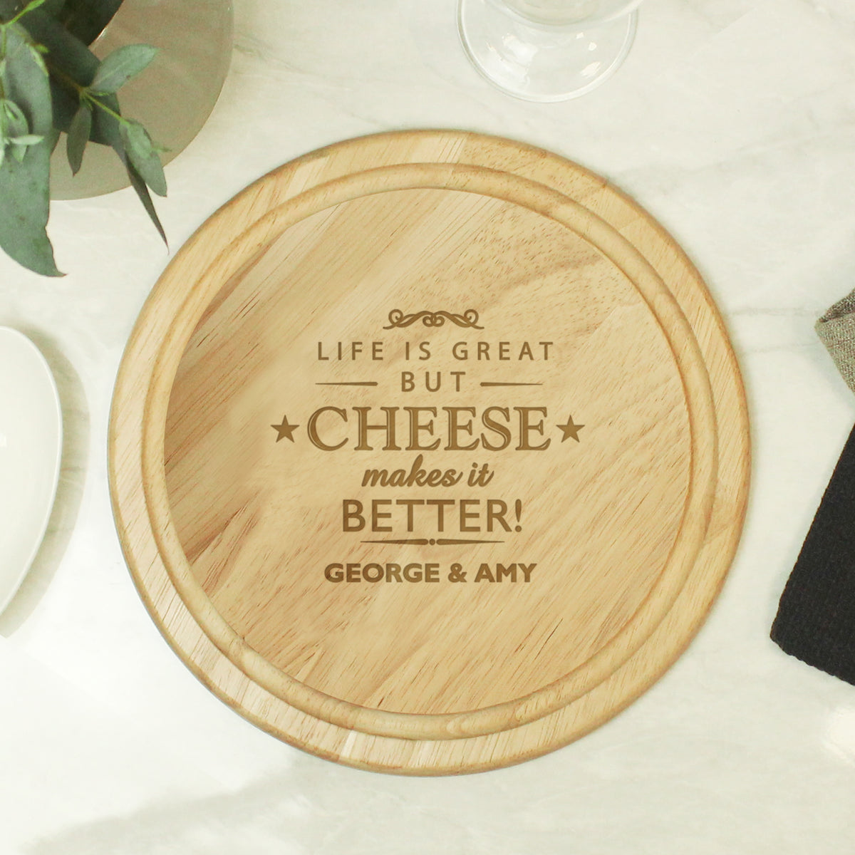 Personalised Cheese Makes Life Better... Wooden Cheese Board | Christmas Gift