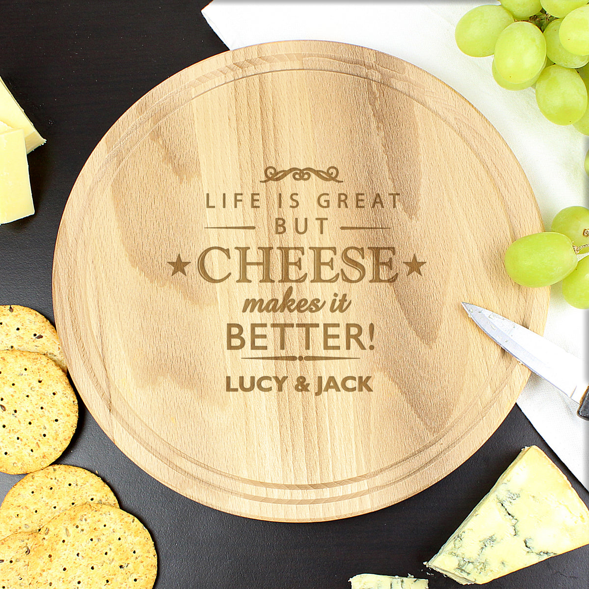 Personalised Cheese Makes Life Better... Wooden Cheese Board | Christmas Gift