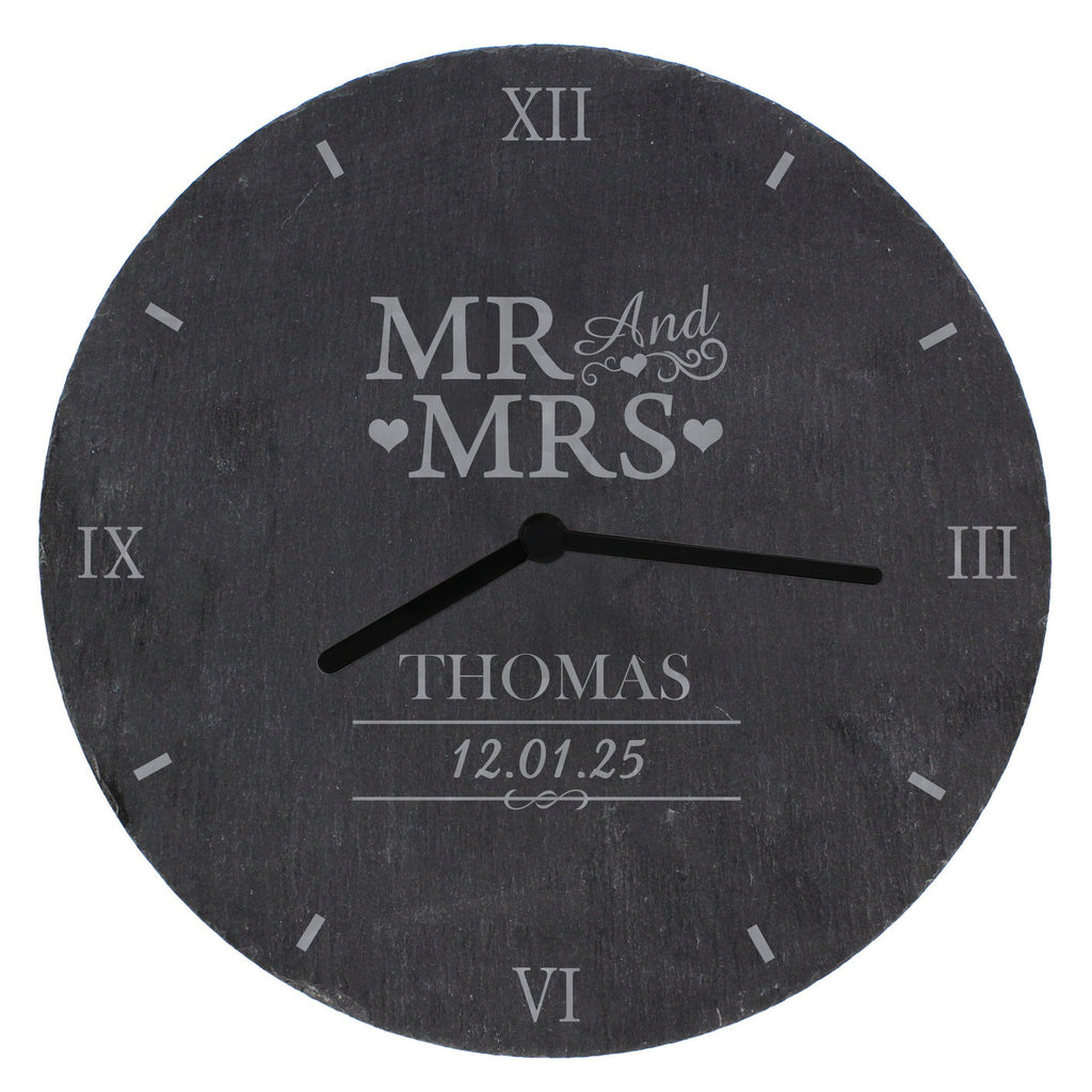 Personalised Mr & Mrs Slate Clock - Wall Clock - Inspired Creative Gifts