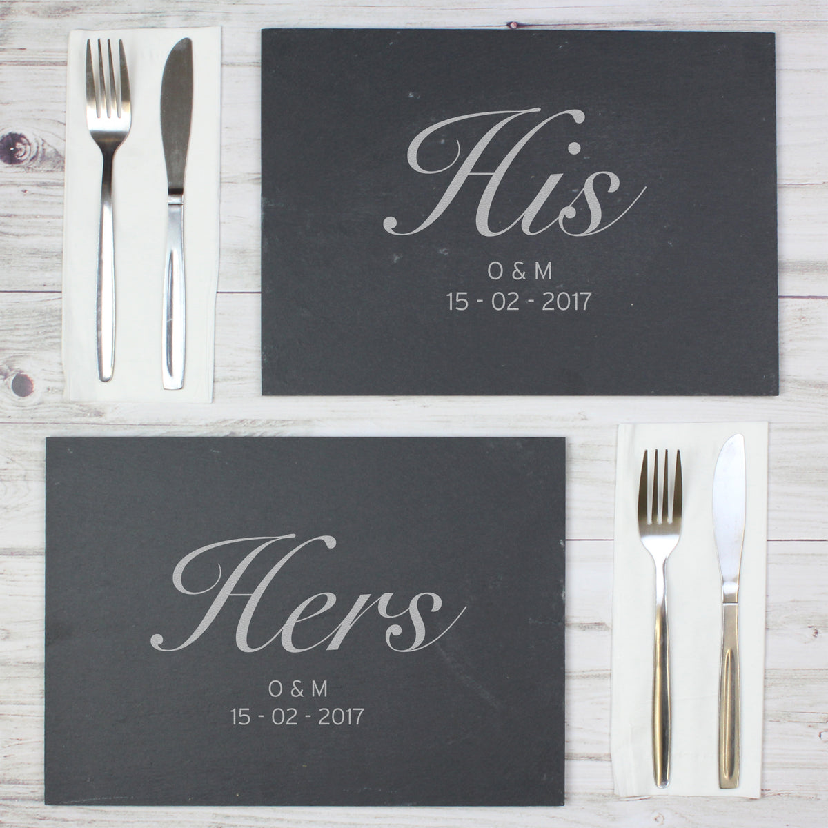 Personalised His and Hers Slate Placemat Set | Wedding Gift