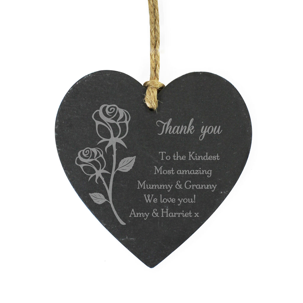Personalised Rose Slate Heart Decoration | Hanging Decorations & Signs | Mother's Day Gift