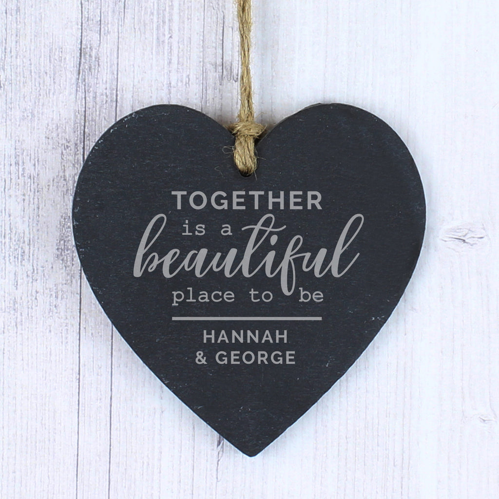 Personalised Together Slate Heart Decoration | Hanging Decorations & Signs | Inspired Creative Gifts