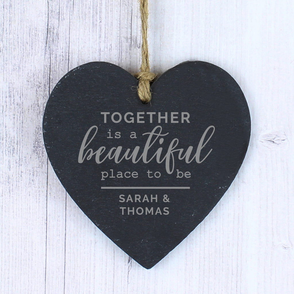 Personalised Together Slate Heart Decoration | Hanging Decorations & Signs | Inspired Creative Gifts