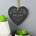 Personalised Engraved Botanical Slate Heart Decoration | Hanging Decorations & Signs | Mother's Day Gift