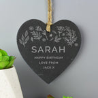 Personalised Engraved Botanical Slate Heart Decoration | Hanging Decorations & Signs | Mother's Day Gift