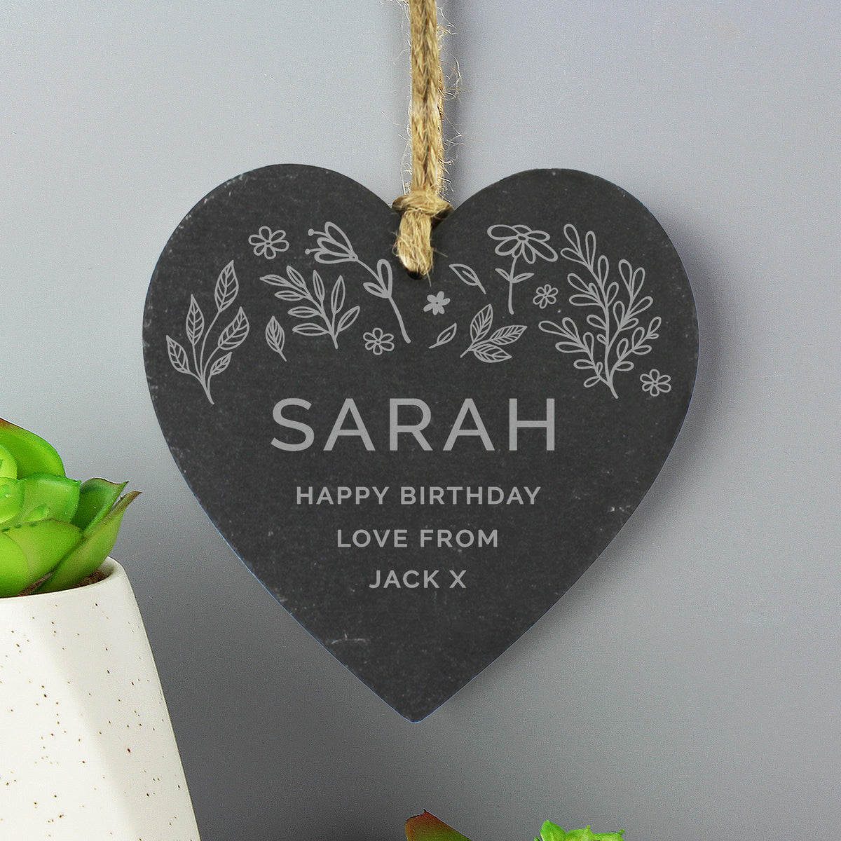 Personalised Engraved Botanical Slate Heart Decoration | Hanging Decorations & Signs | Mother's Day Gift