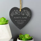 Personalised Engraved Botanical Slate Heart Decoration | Hanging Decorations & Signs | Mother's Day Gift