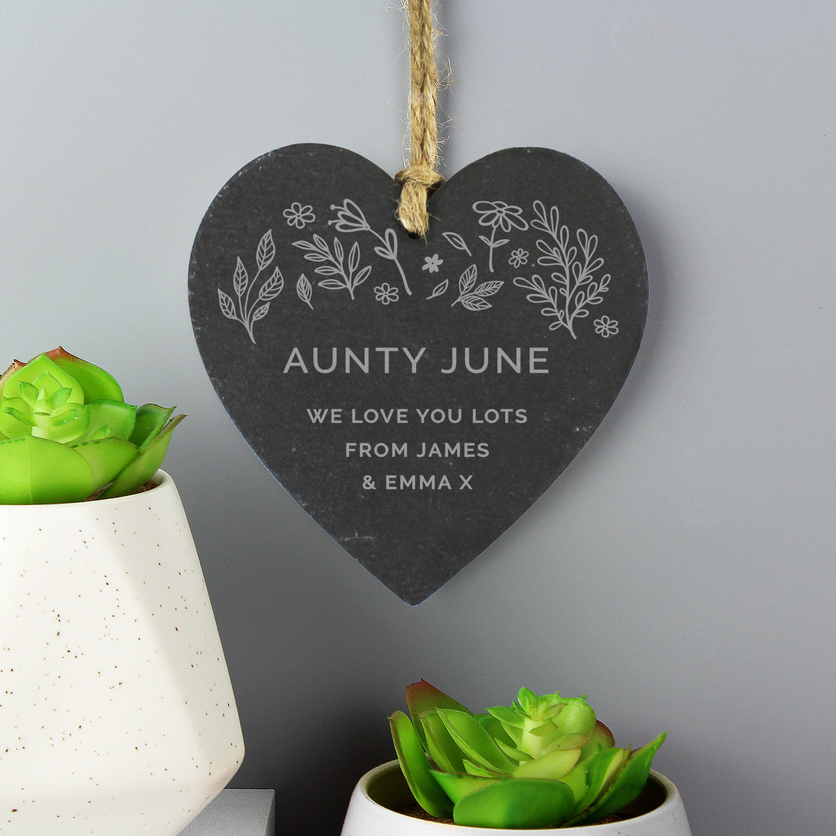 Personalised Engraved Botanical Slate Heart Decoration | Hanging Decorations & Signs | Mother's Day Gift