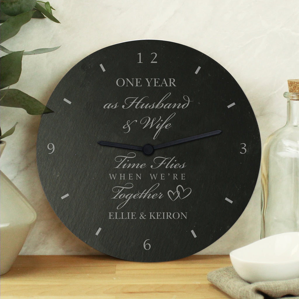 Personalised Anniversary Slate Clock | Wall Clock | Anniversary Gift