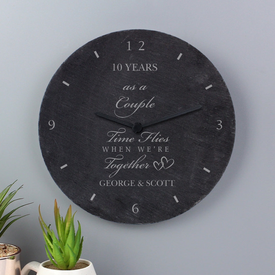 Personalised Anniversary Slate Clock | Wall Clock | Anniversary Gift