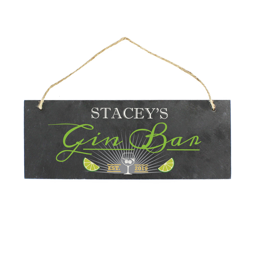Personalised "Gin Bar" Printed Hanging Slate Plaque | Gift for Her