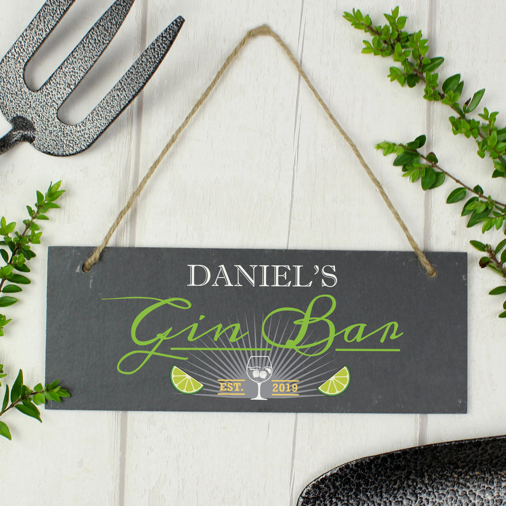 Personalised "Gin Bar" Printed Hanging Slate Plaque | Gift for Her