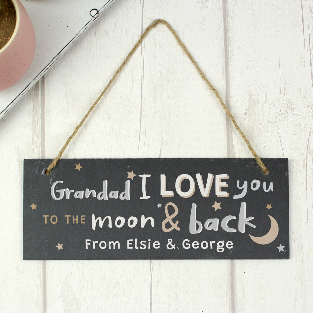 Personalised To the Moon and Back Hanging Slate Plaque | Gift for Her