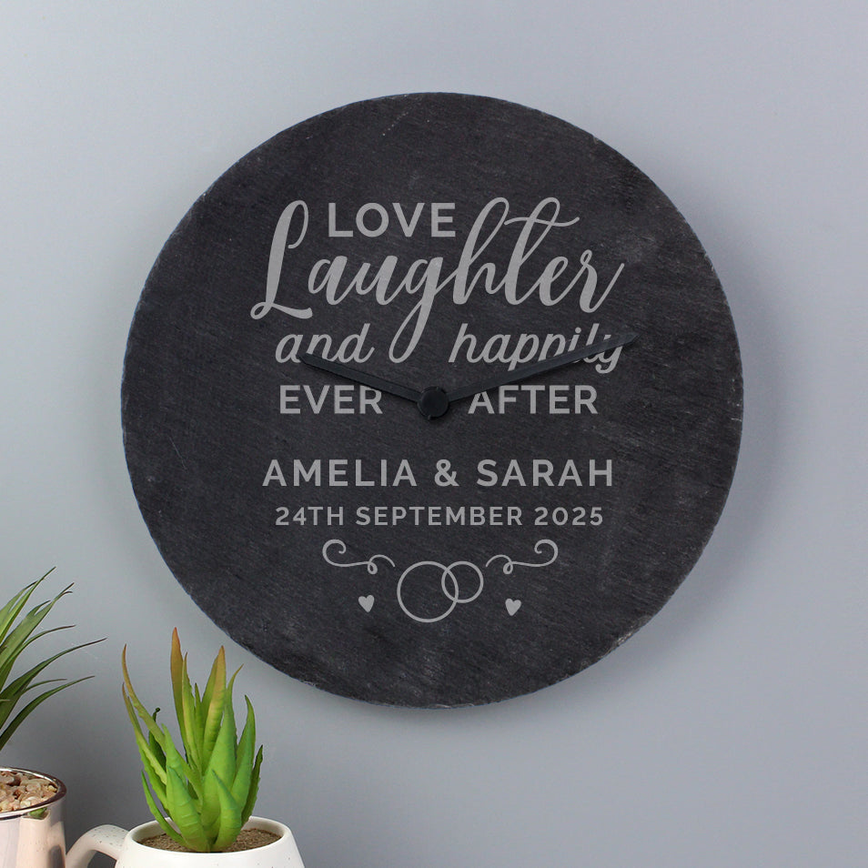 Personalised Love Laughter Slate Clock - Clocks & Watches - Inspired Creative Gifts