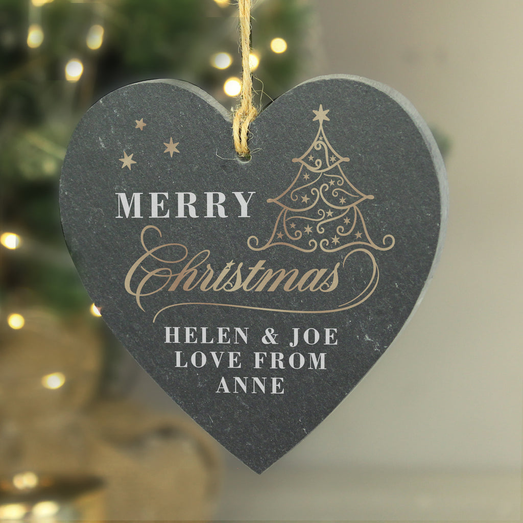 Personalised Gold Christmas Slate Heart Ornament for Christmas