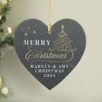 Personalised Gold Christmas Slate Heart Ornament for Christmas