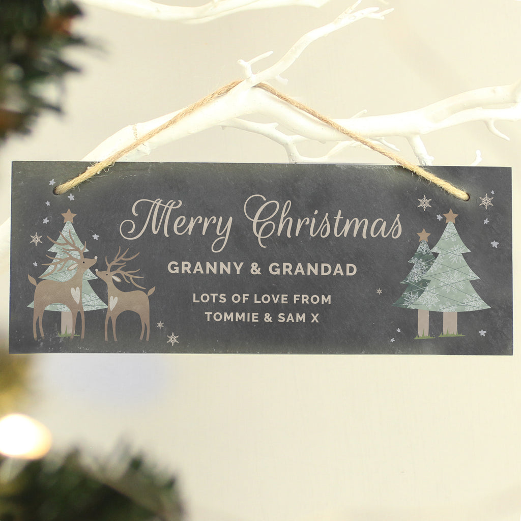 Personalised Christmas Reindeer Hanging Slate Plaque for Christmas