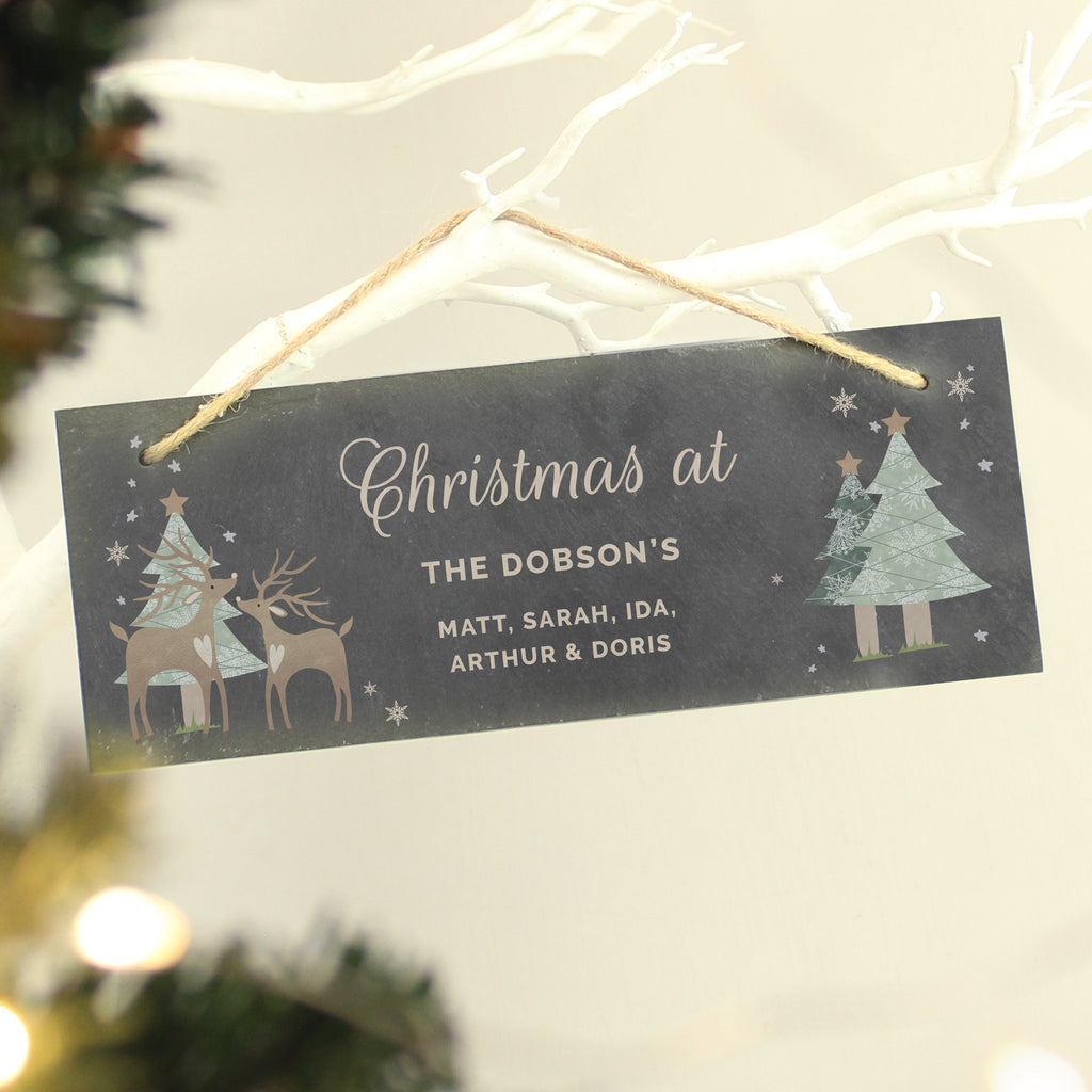 Personalised Christmas Reindeer Hanging Slate Plaque for Christmas