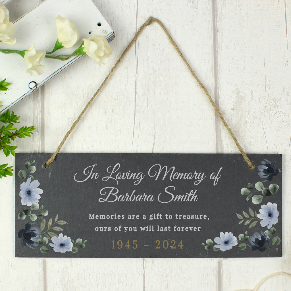 Personalised Memorial Floral Slate Hanging Ornament | Memorial Gift