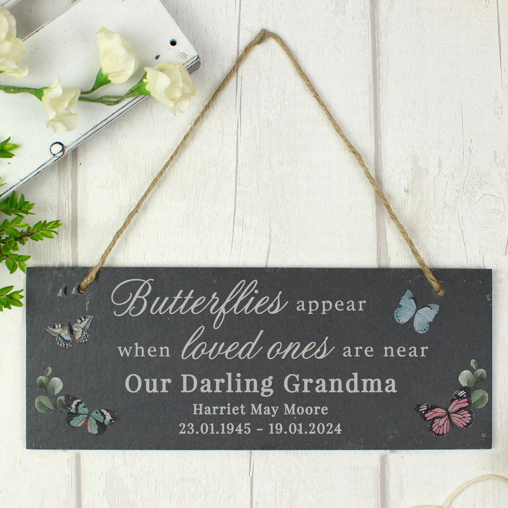 Personalised Memorial Butterflies Appear Slate Hanging Ornament | Memorial Gift