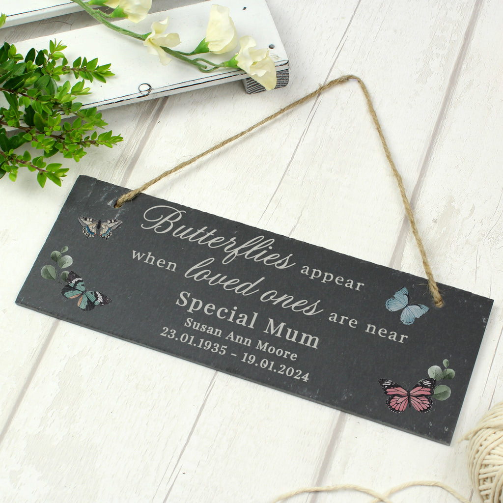 Personalised Memorial Butterflies Appear Slate Hanging Ornament | Memorial Gift