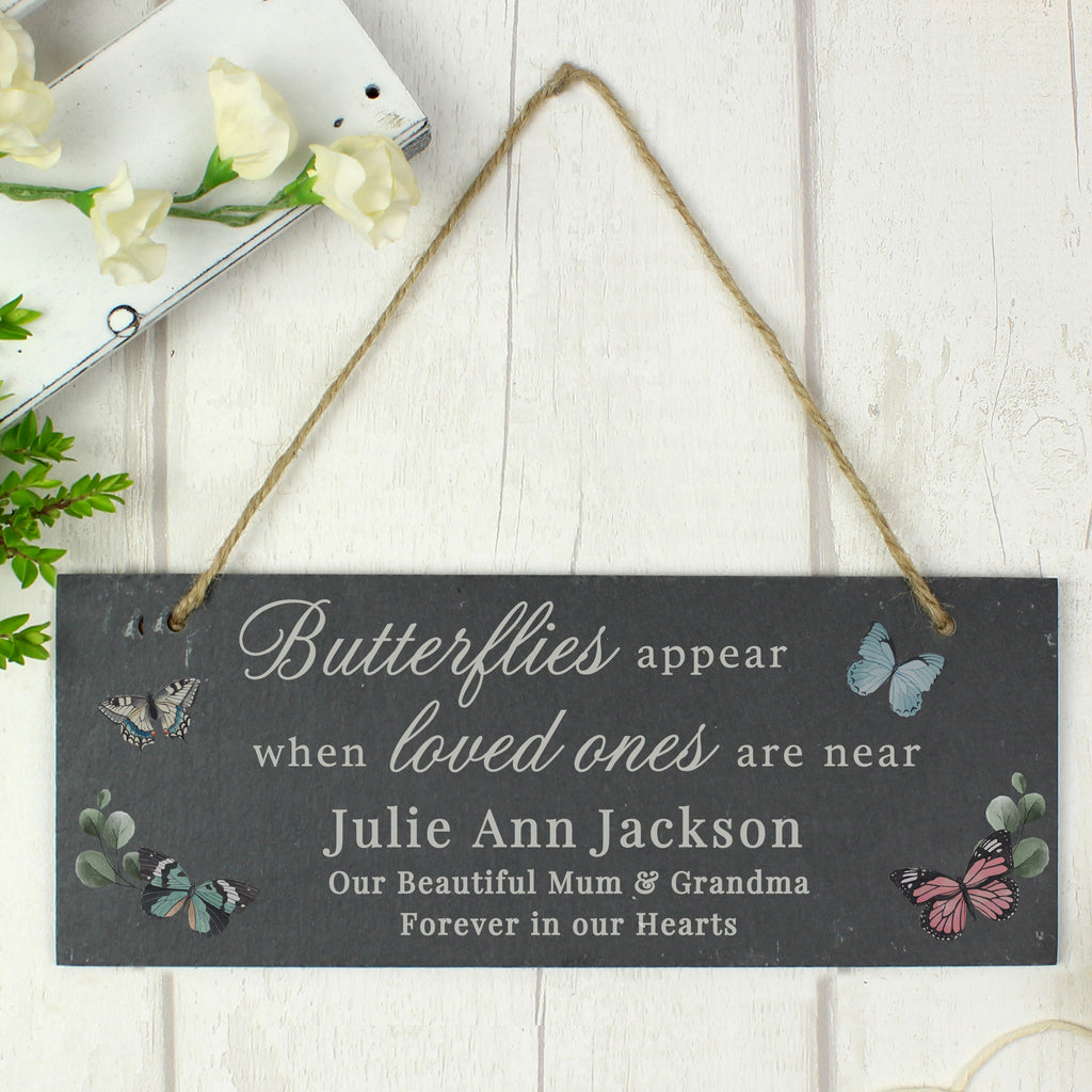 Personalised Memorial Butterflies Appear Slate Hanging Ornament | Memorial Gift