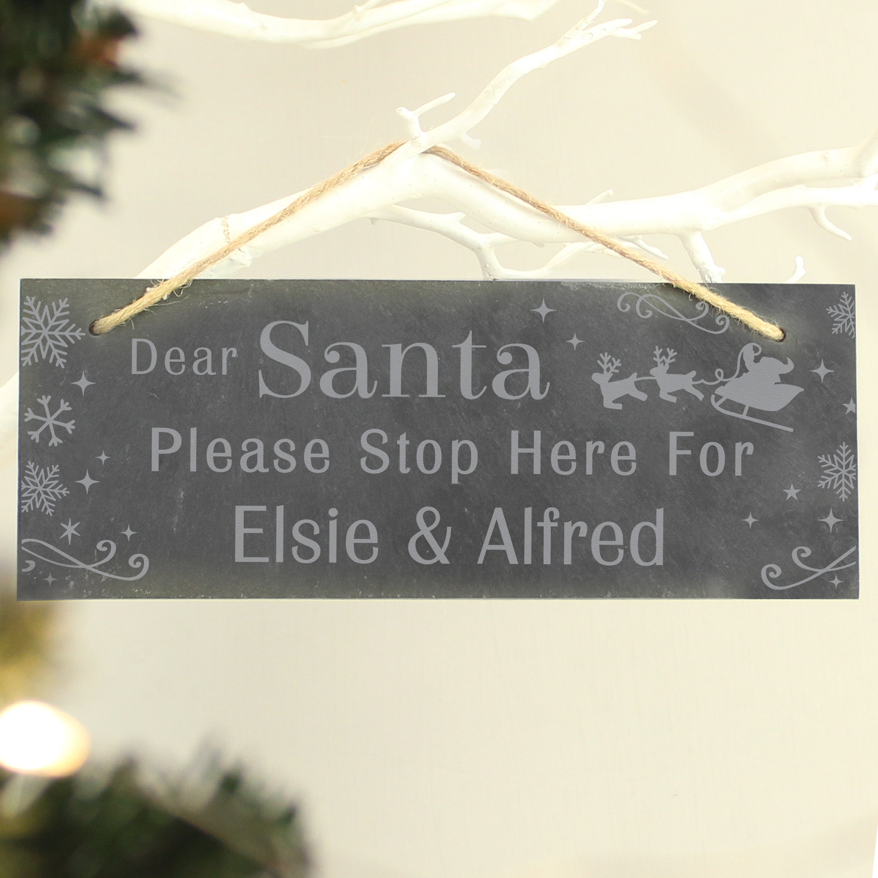 Personalised Santa Please Stop Here... Hanging Slate Sign |  | Inspired Creative Gifts