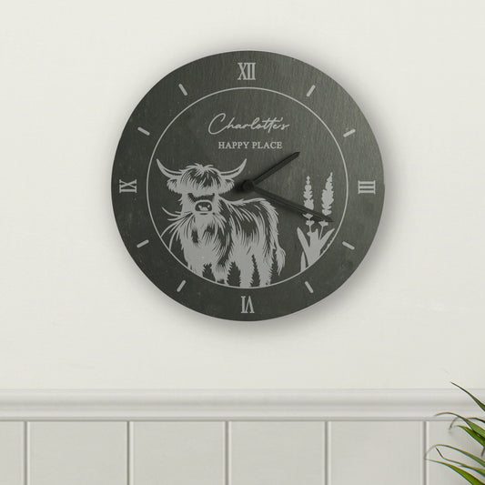 Personalised Highland Cow Slate Clock - Inspired Creative Gifts