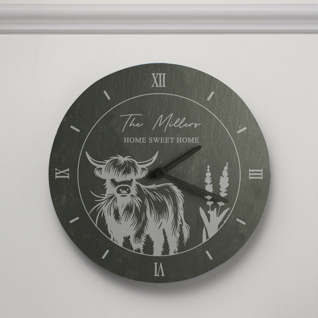 Personalised Highland Cow Slate Clock - Clocks & Watches - Inspired Creative Gifts
