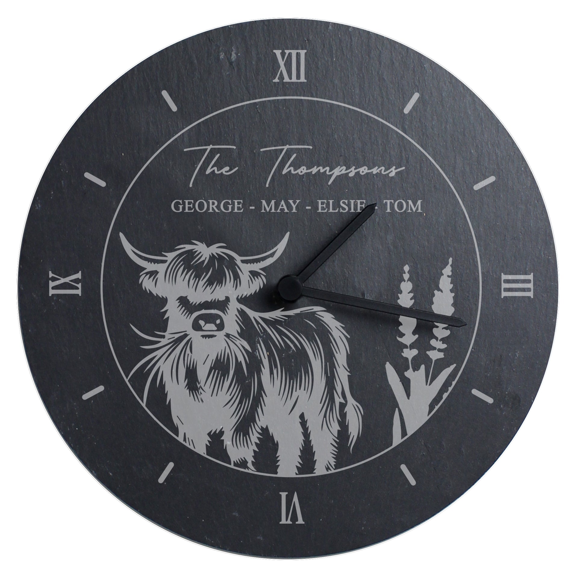 Personalised Highland Cow Slate Clock - Clocks & Watches - Inspired Creative Gifts