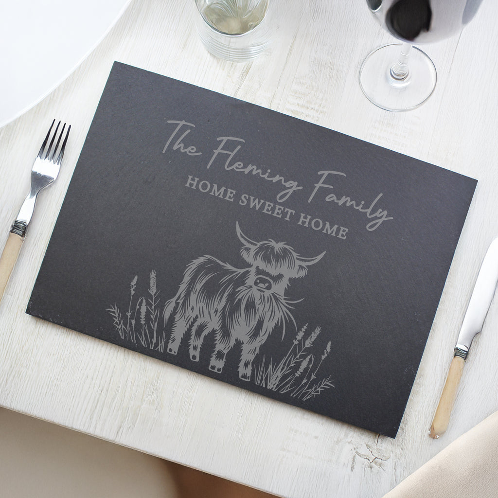 Personalised Highland Cow Slate Placemat | Kitchen, Baking & Dining Gifts