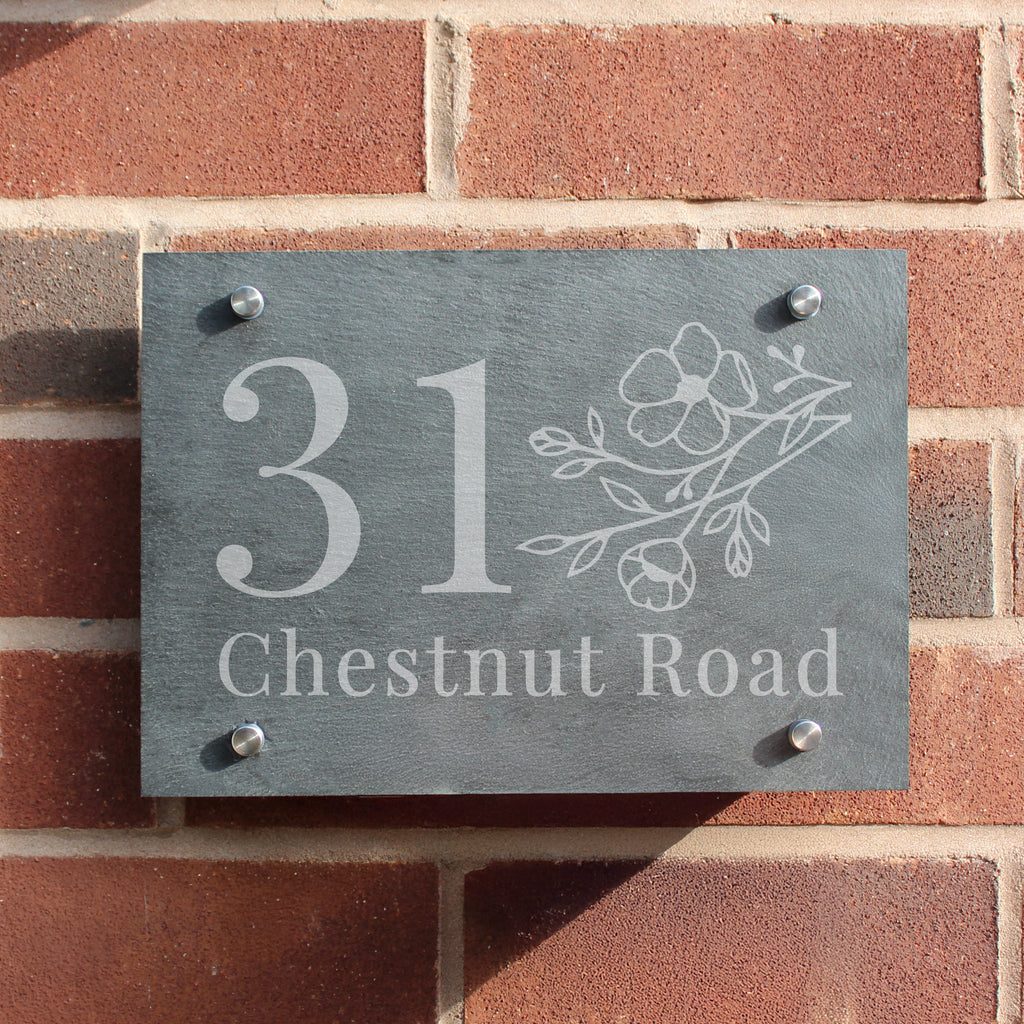 Personalised Floral Slate House Sign for New Home