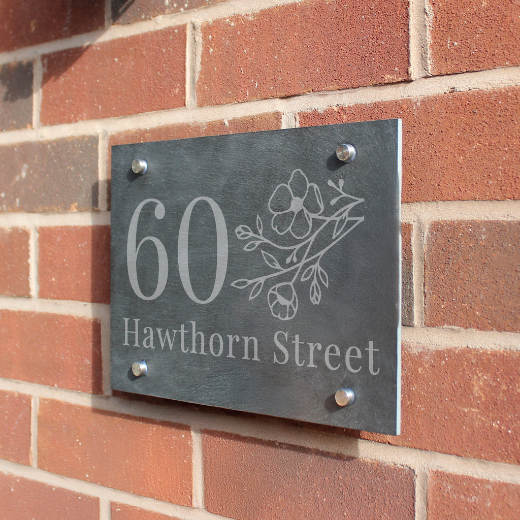 Personalised Floral Slate House Sign for New Home