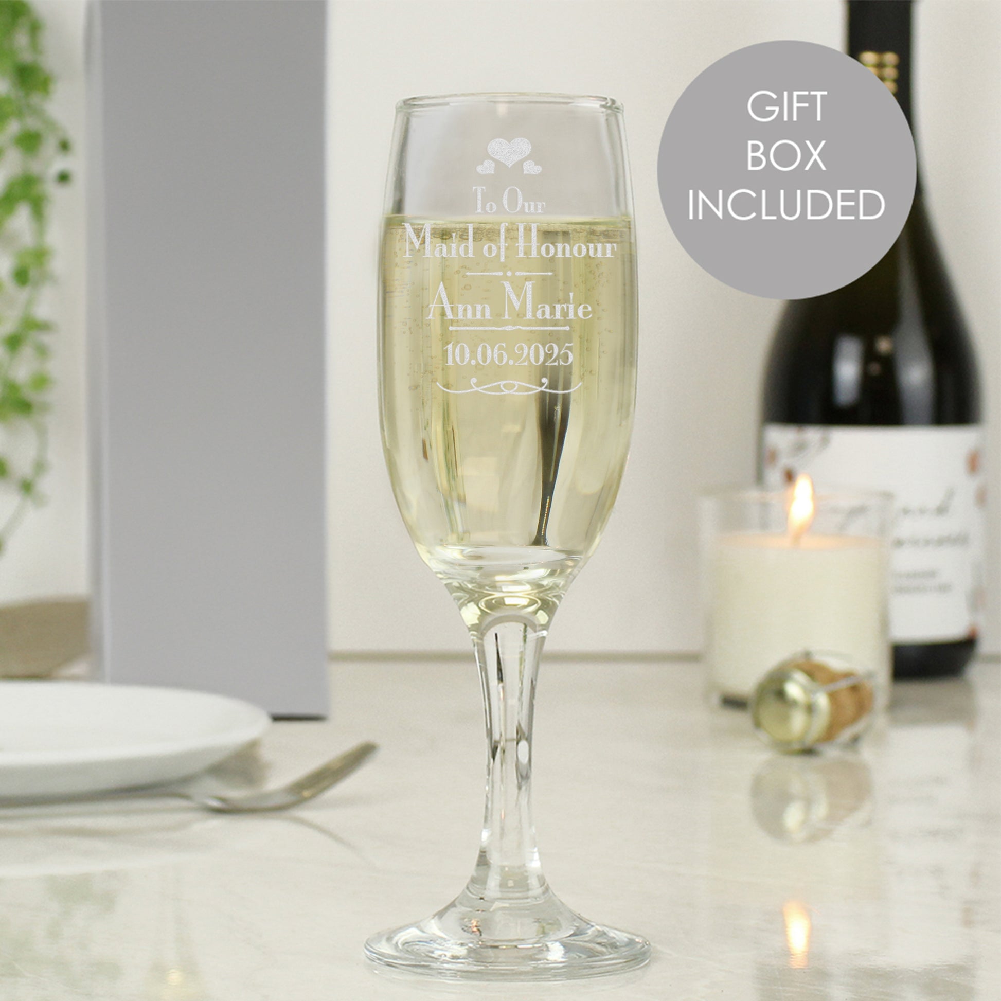 Personalised Decorative Wedding Maid of Honour Glass Flute - Champagne Flute - Inspired Creative Gifts