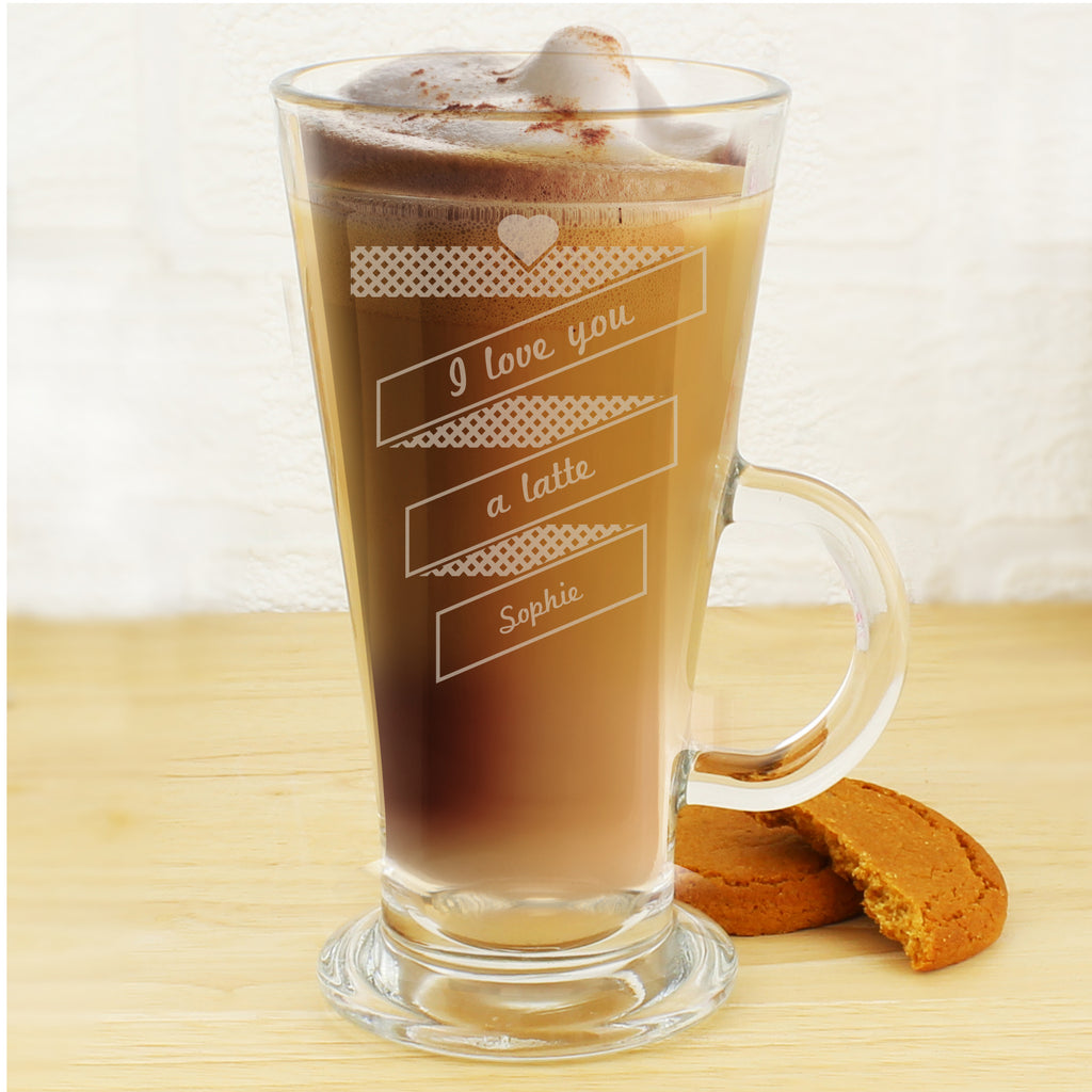 Personalised Heart Banner Latte Glass - Glasses & Barware - Inspired Creative Gifts