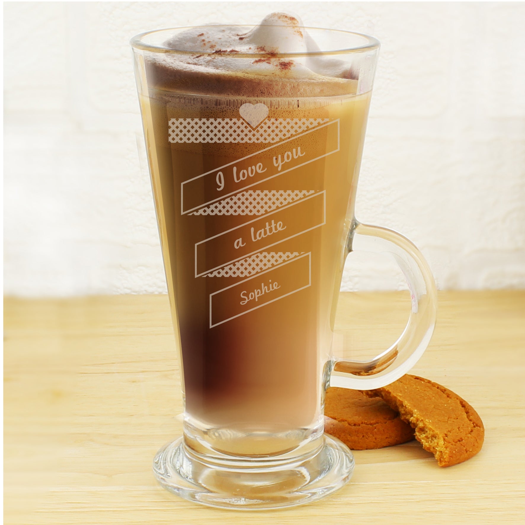 Personalised Heart Banner Latte Glass - Glasses & Barware - Inspired Creative Gifts