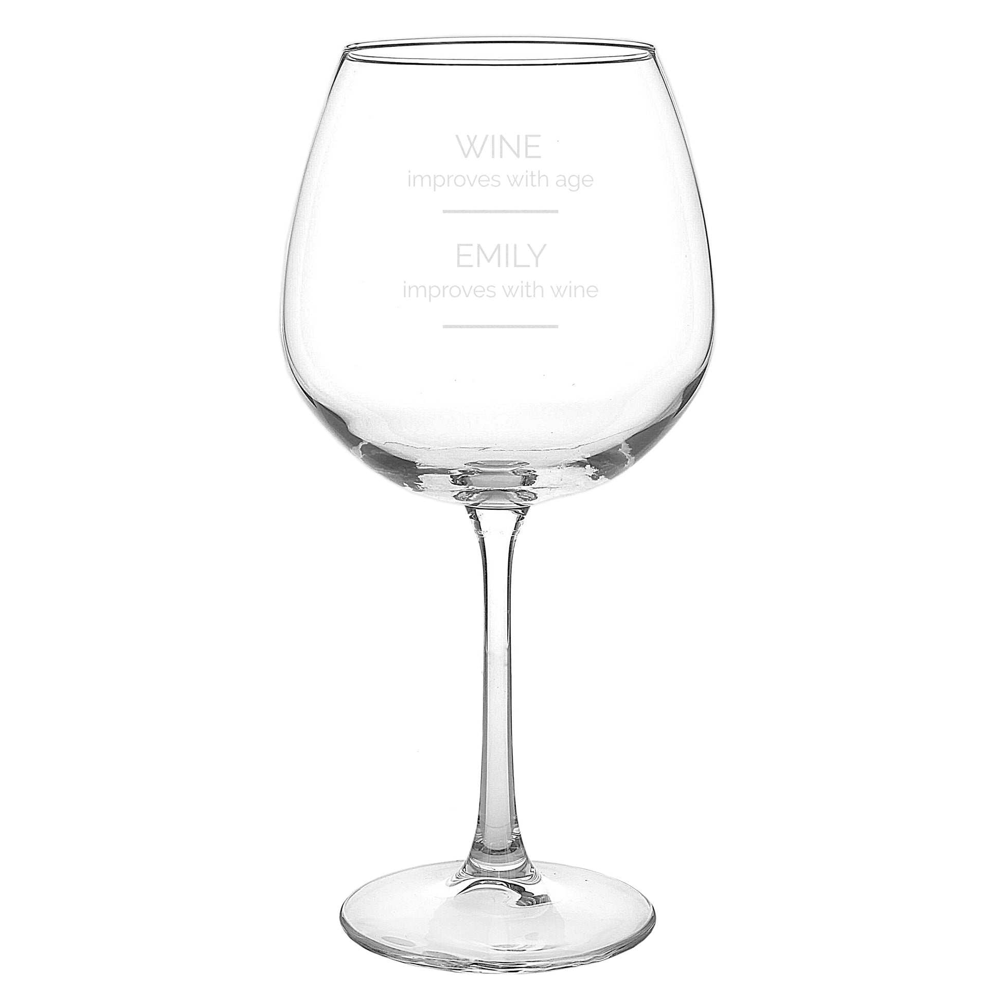 Personalised 'Wine Improves with Age' Bottle of Wine Glass - Wine Glass - Inspired Creative Gifts