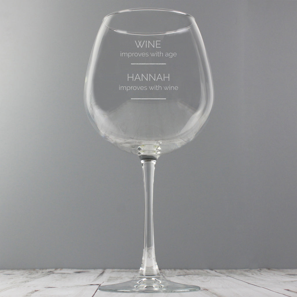Personalised 'Wine Improves with Age' Bottle of Wine Glass - Wine Glass - Inspired Creative Gifts