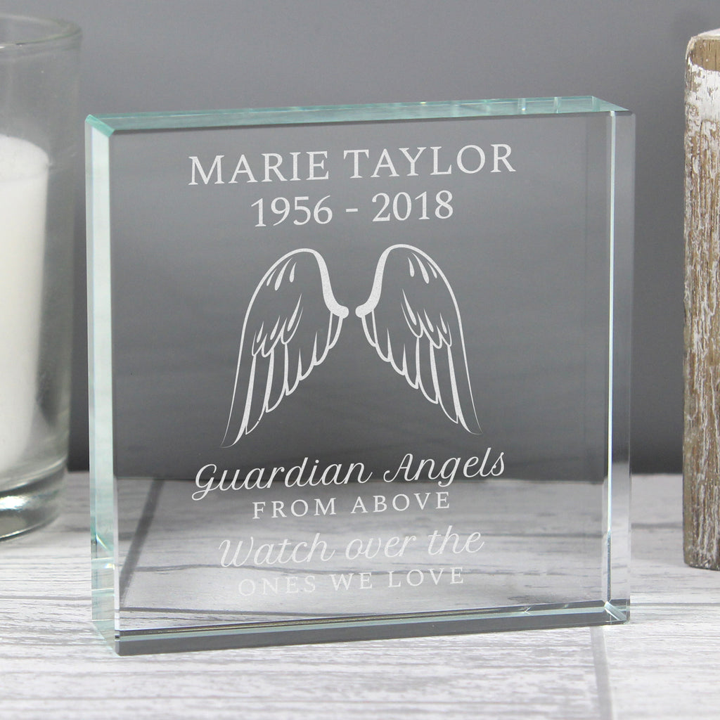 Personalised Guardian Angel Wings Crystal Token | Memorial Gift