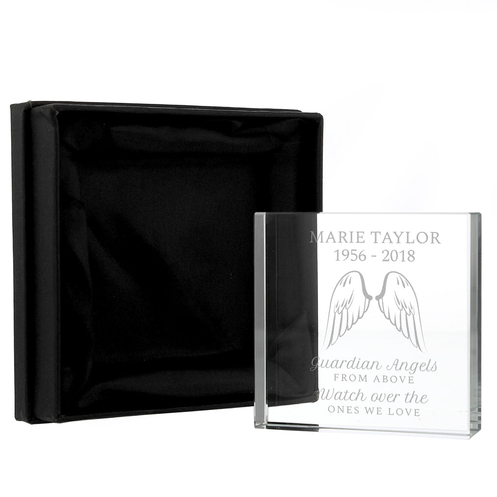 Personalised Guardian Angel Wings Crystal Token | Memorial Gift