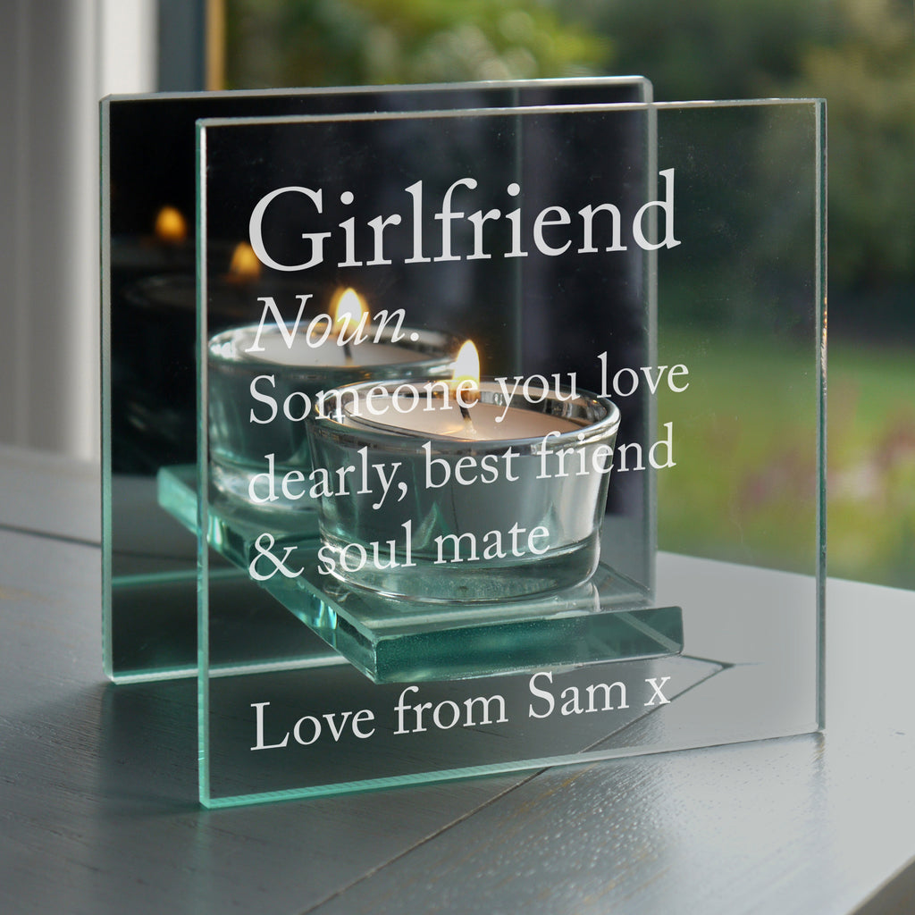 Personalised Definition Mirrored Glass Tea Light Candle Holder | Candles & Reed Diffusers