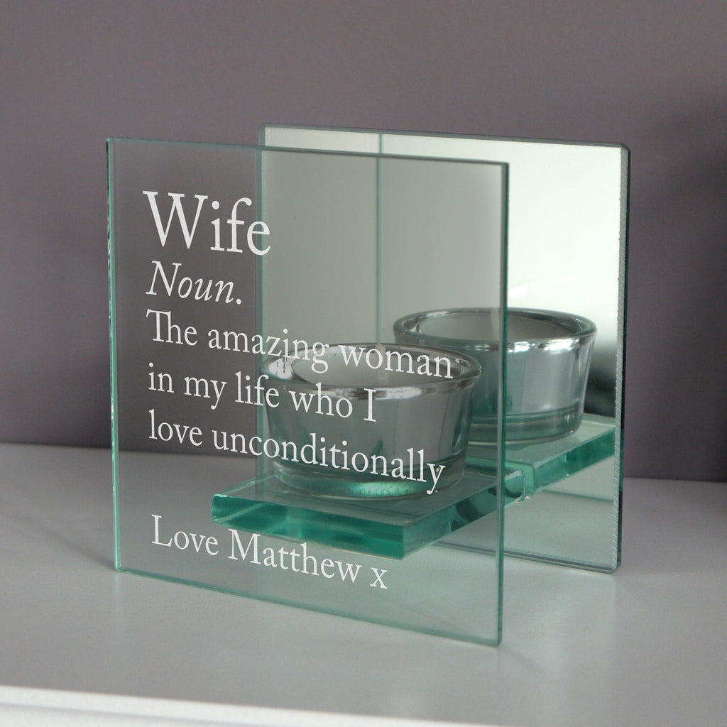 Personalised Definition Mirrored Glass Tea Light Candle Holder | Candles & Reed Diffusers