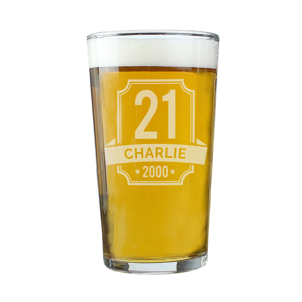 Personalised Big Age & Name Birthday Pint Glass for Birthday