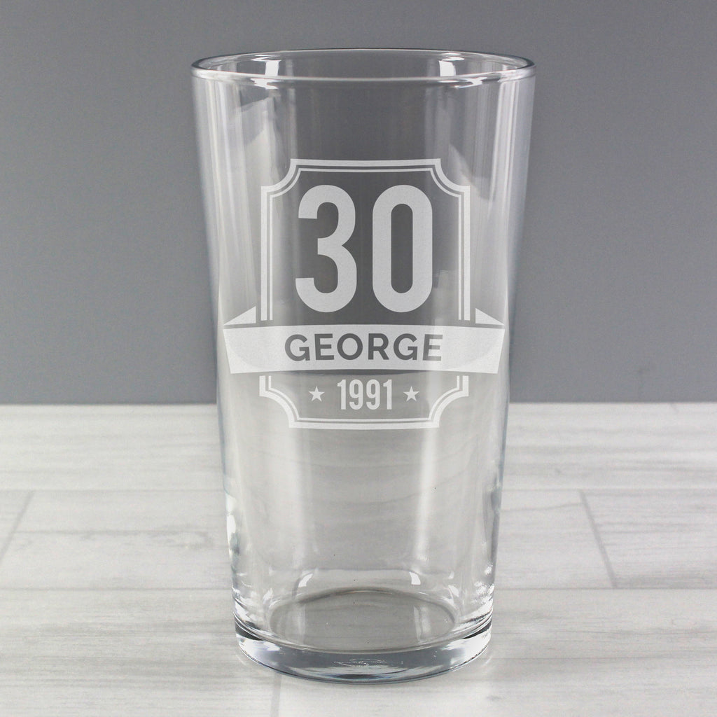 Personalised Big Age & Name Birthday Pint Glass for Birthday